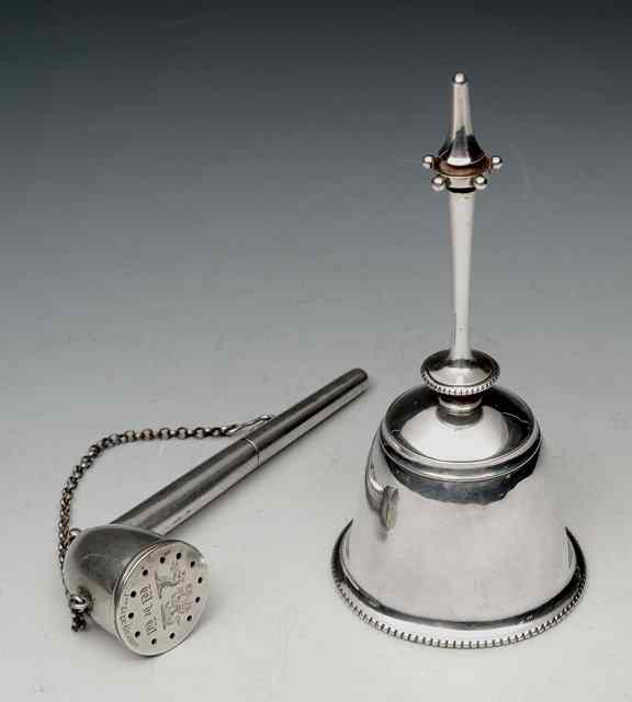 Appraisal: A CONTINENTAL SILVER TABLE BELL with beaded edge and stylised