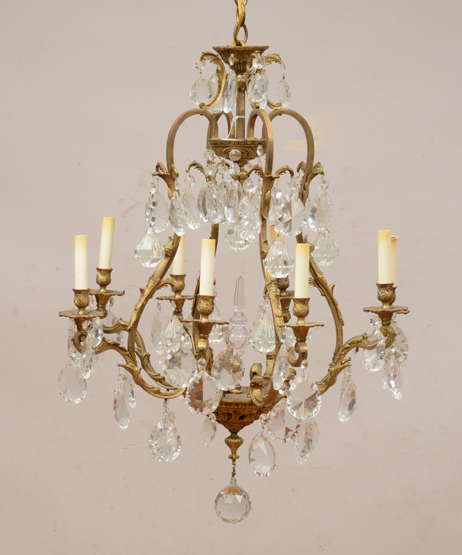 Appraisal: Louis XV Style Brass-Mounted-Glass Eight-Light Chandelier x in Estimate -