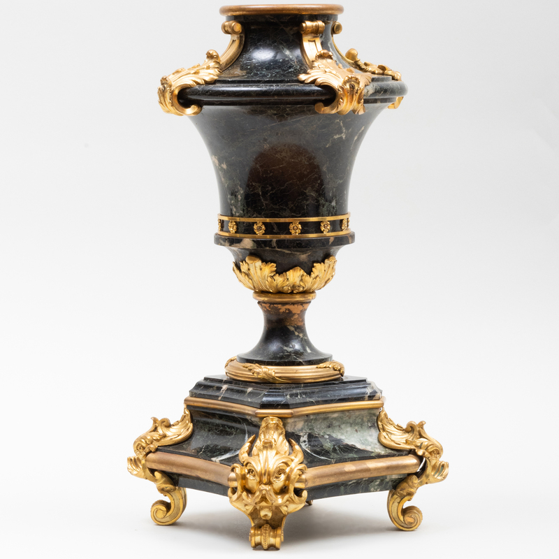 Appraisal: LARGE LOUIS XIV STYLE GILT-BRONZE-MOUNTED VERDE ANTICO MARBLE URN x