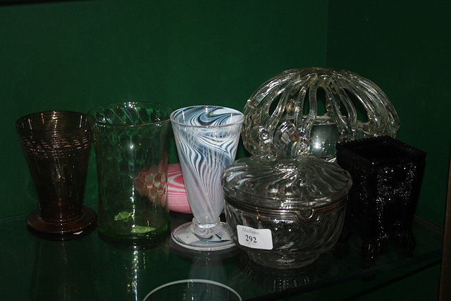 Appraisal: A GLASS WRYTHEN BOWL and cover a Nailsea flask and