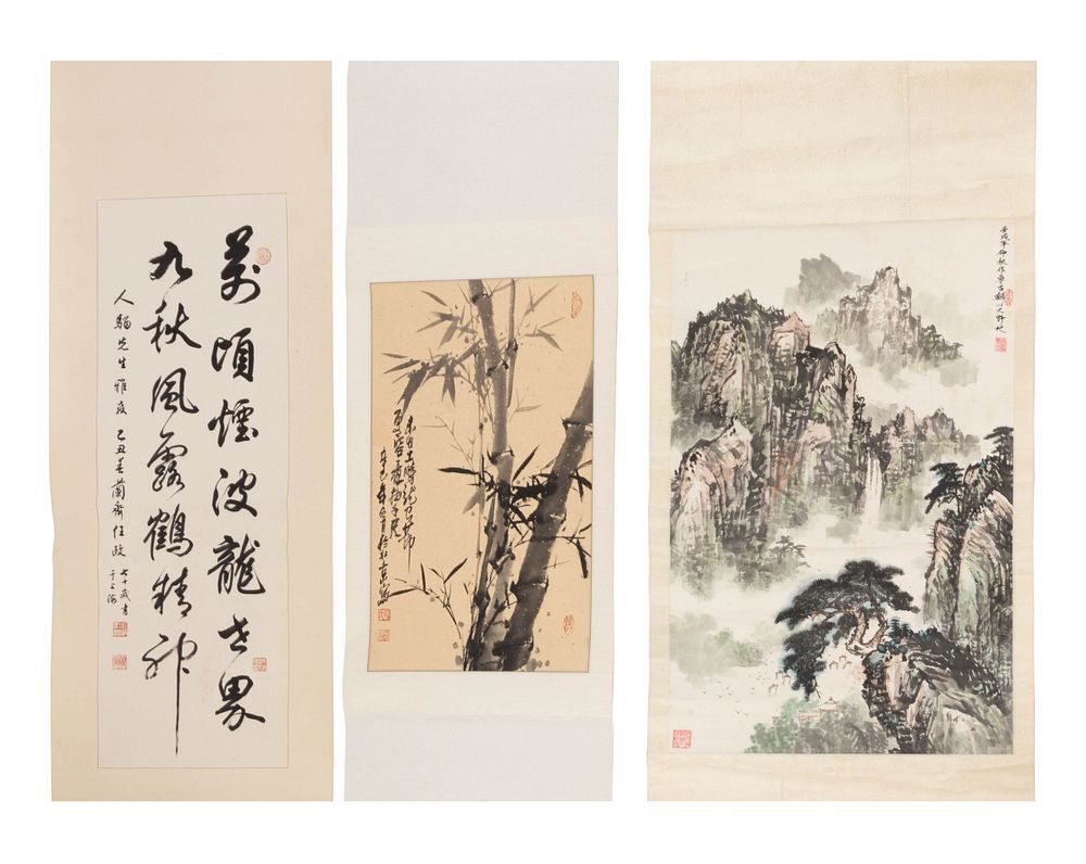 Appraisal: Three Chinese Hanging Scrolls Three Chinese Hanging Scrolls comprising two