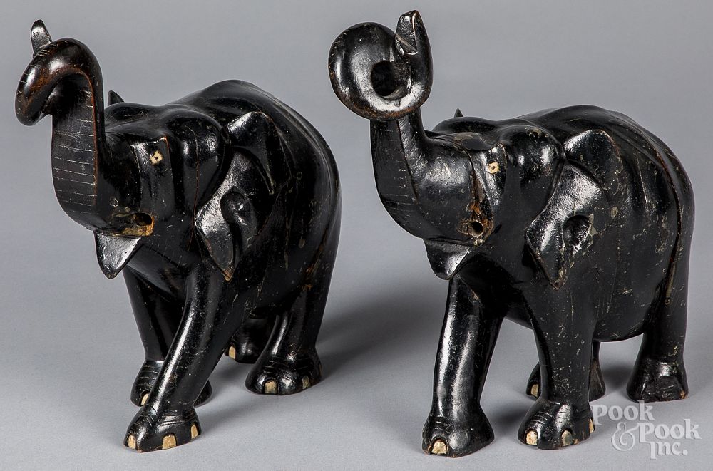 Appraisal: Pair of craved and painted elephants Pair of craved and