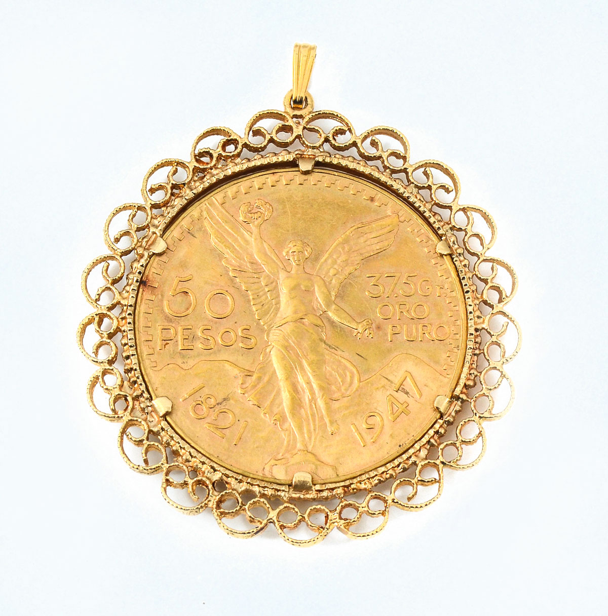 Appraisal: - PESOS GOLD COIN PENDANT WITH FRAME grams without the