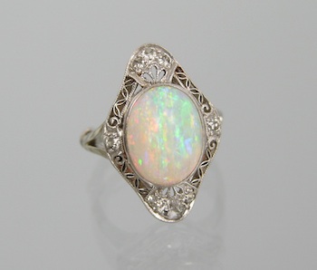 Appraisal: A Ladies' Vintage Opal and Diamond Ring k yellow gold