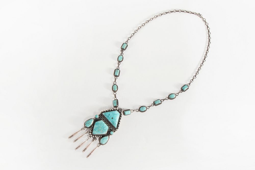 Appraisal: A Navajo Turquoise and Silver Necklace ca Navajo A Turquoise