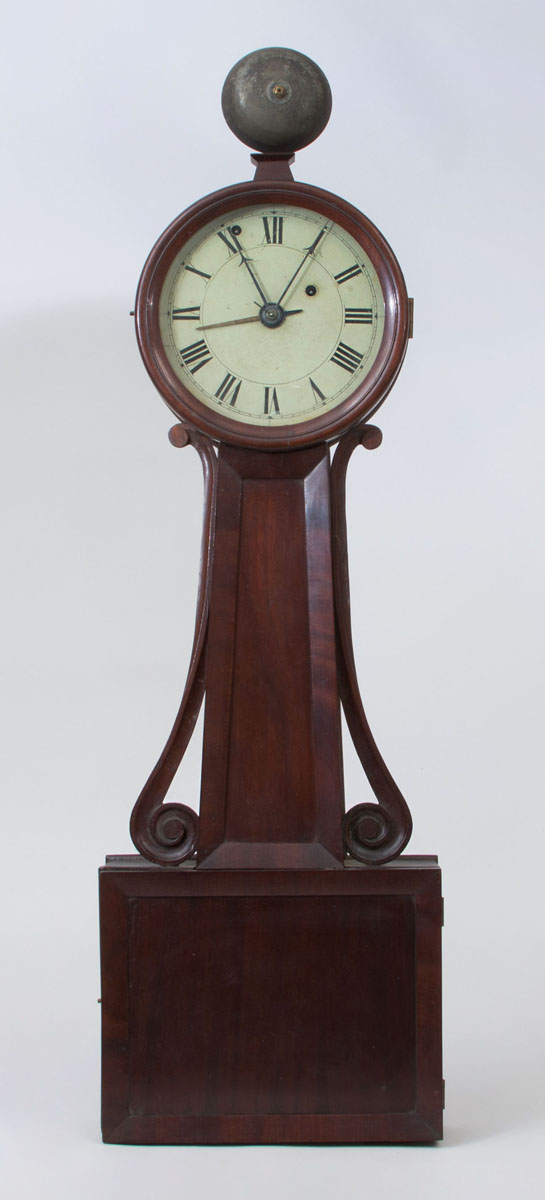 Appraisal: LATE FEDERAL MAHOGANY BANJO CLOCK With bell crest x x