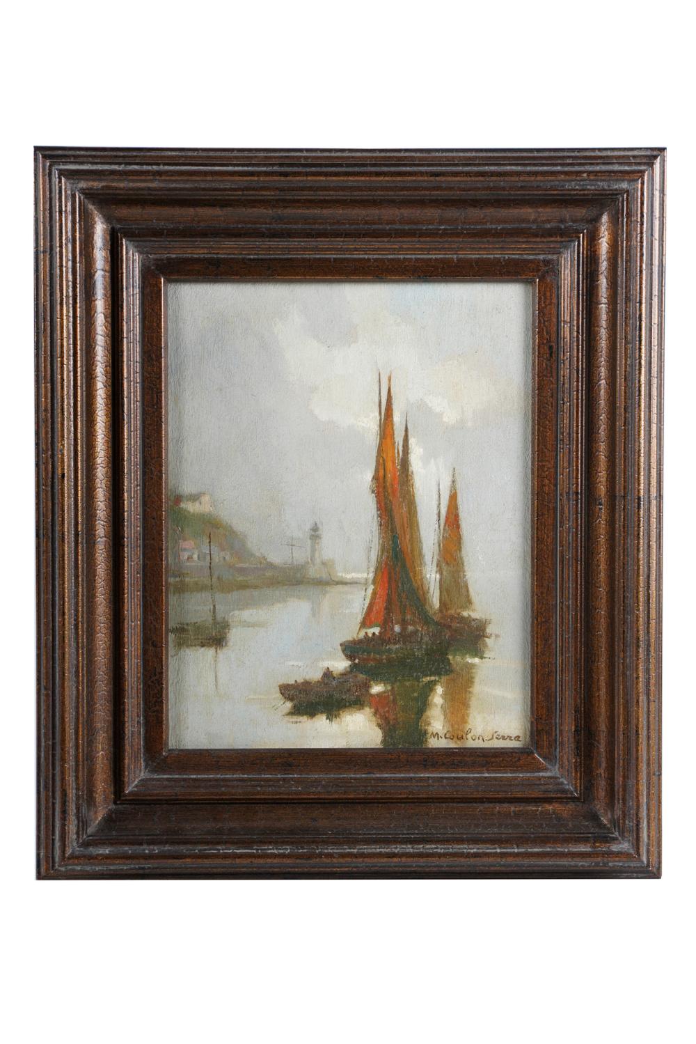 Appraisal: M COULON SERRA SAILBOATS OFF THE COAST oil on canvas