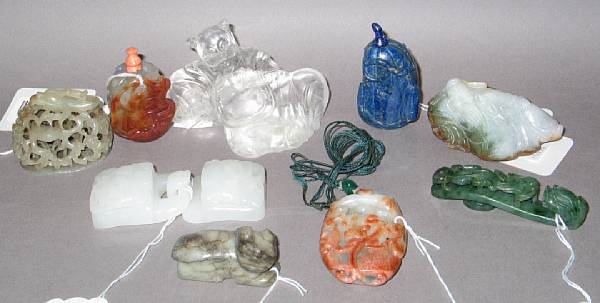 Appraisal: A group of eight hardstone decoration Including one green spinach