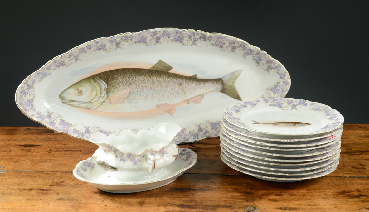 Appraisal: AUSTRIAN PORCELAIN TWELVE PIECE FISH SET consisting of fish platter