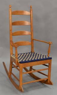 Appraisal: Shaker style maple and tiger maple rocker Shaker style maple