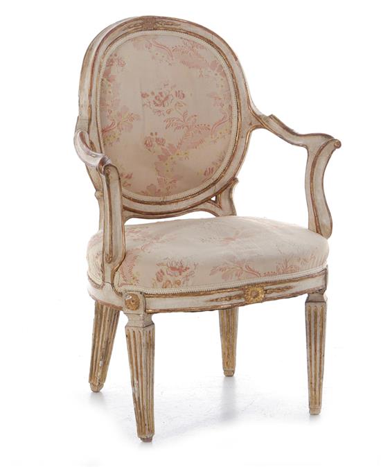 Appraisal: Continental carved gilt and painted armchair late th early th