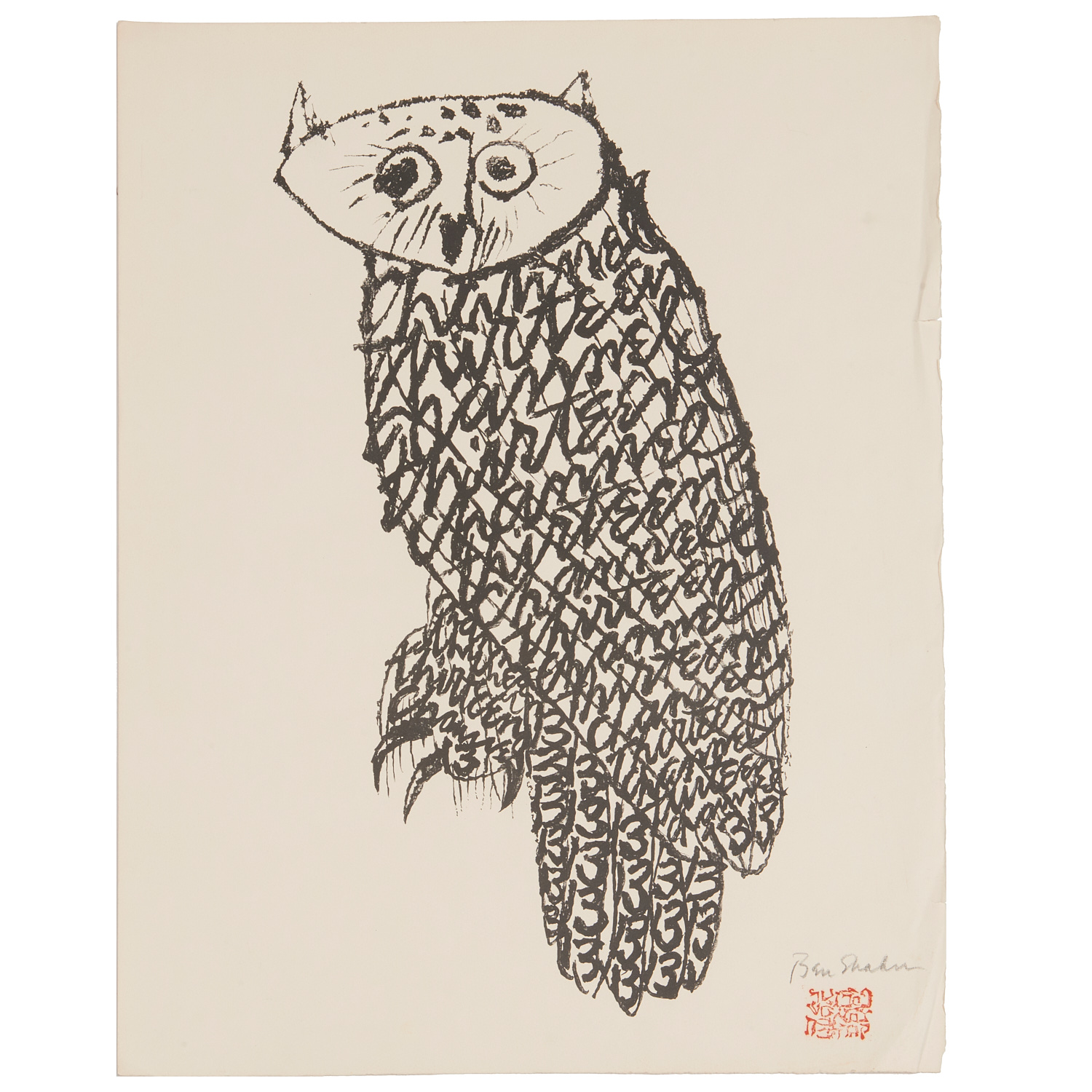 Appraisal: BEN SHAHN CHANNEL THIRTEEN OWL LITHOGRAPH Ben Shahn Lithuanian American