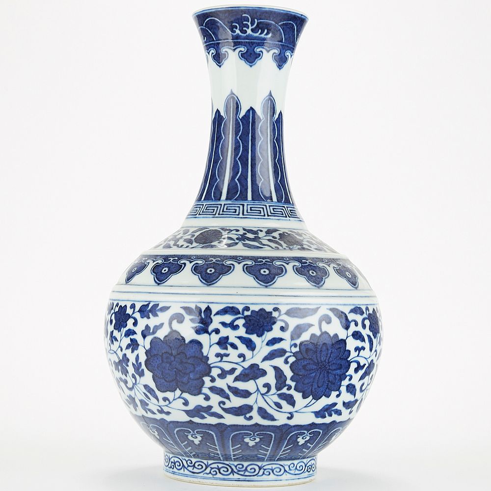 Appraisal: Chinese Qing Blue and White Porcelain Tribute Vas Chinese Qing