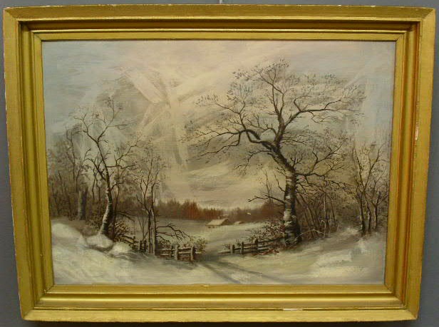 Appraisal: Oil on canvas painting of a winter landscape x