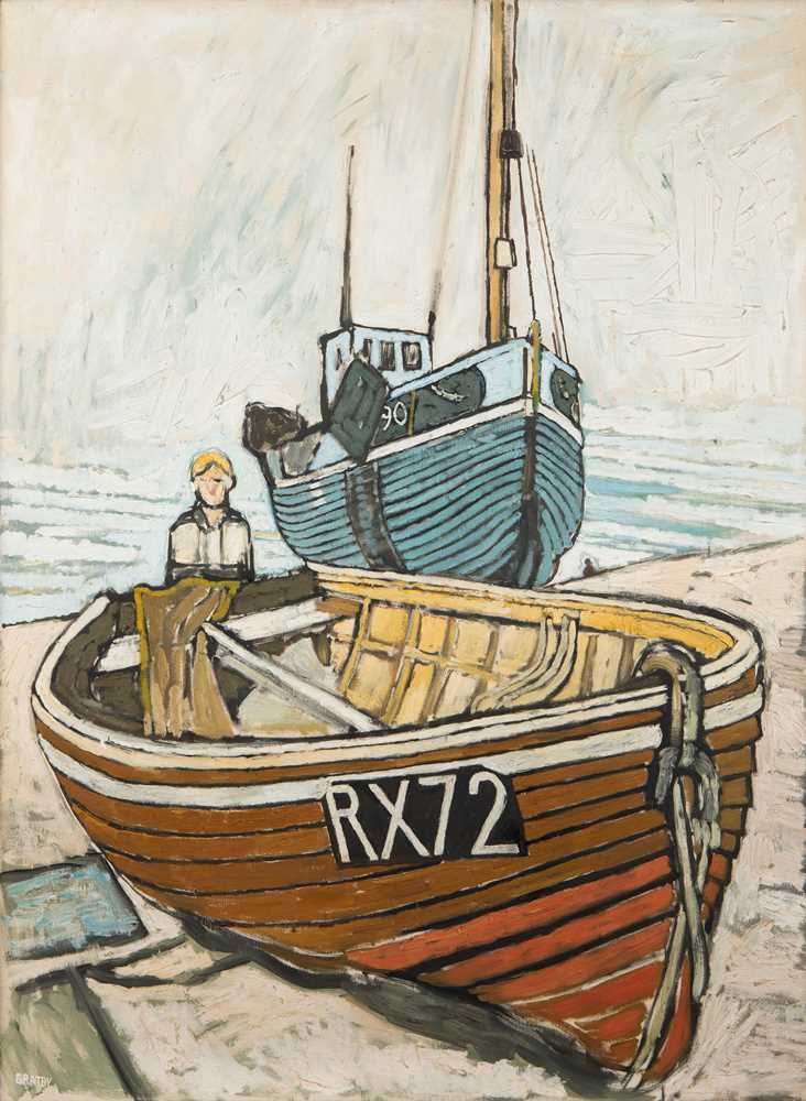 Appraisal: JOHN BRATBY BRITISH - BOATS AND DAVID signed lower left