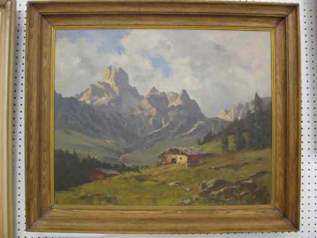 Appraisal: European Landscape Oil cabin in the mountains signed illegible dated