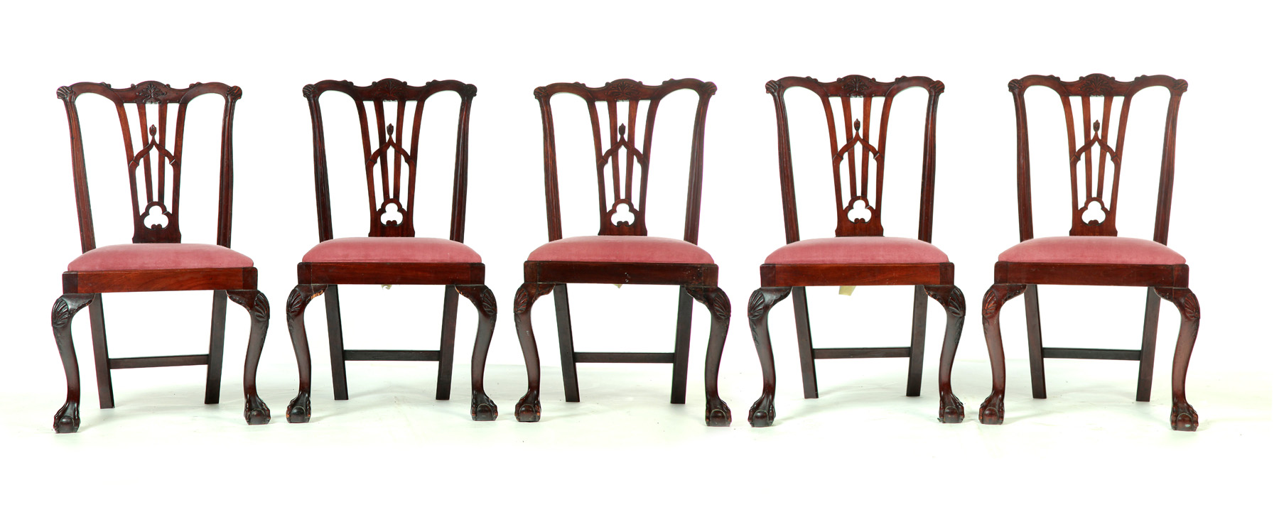 Appraisal: SET OF FIVE AMERICAN CHIPPENDALE CHAIRS - mahogany Carved strapwork