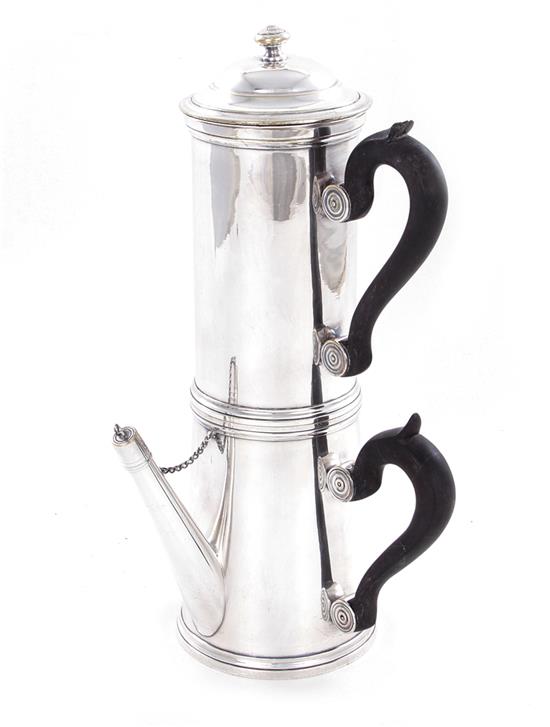 Appraisal: French silverplate coffee biggin Emile Raton th century covered straining