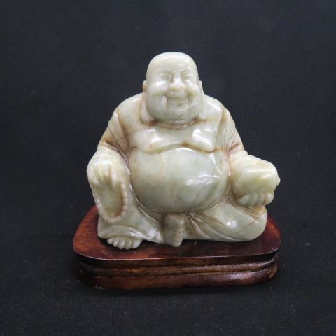 Appraisal: Chinese Carved Jade Figurine of Buddha seated plus wooden base