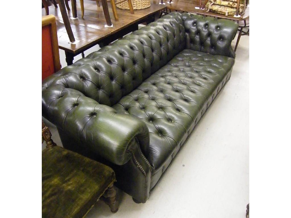 Appraisal: Modern button back green leather Chesterfield settee long