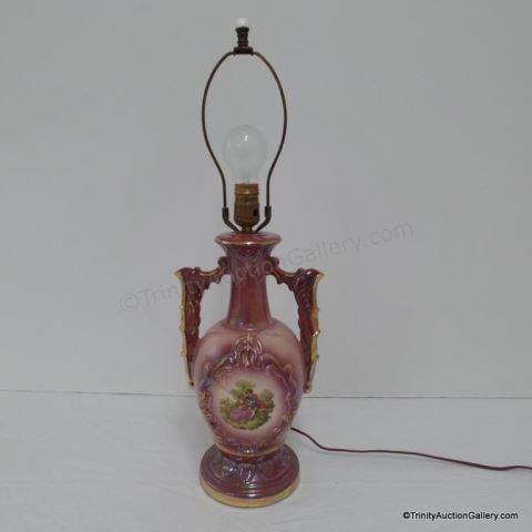 Appraisal: Vintage Handpainted French Porcelain Table Lamp Very nice vintage Mid