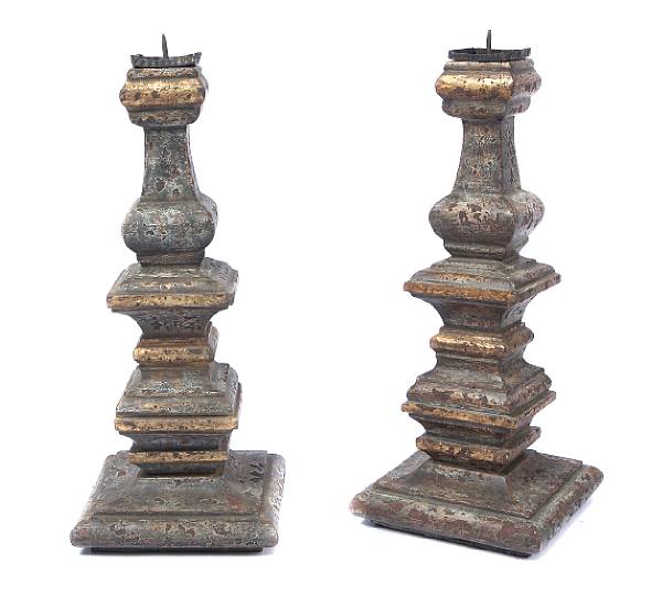 Appraisal: A pair of Italian paint decorated wood and wrought metal