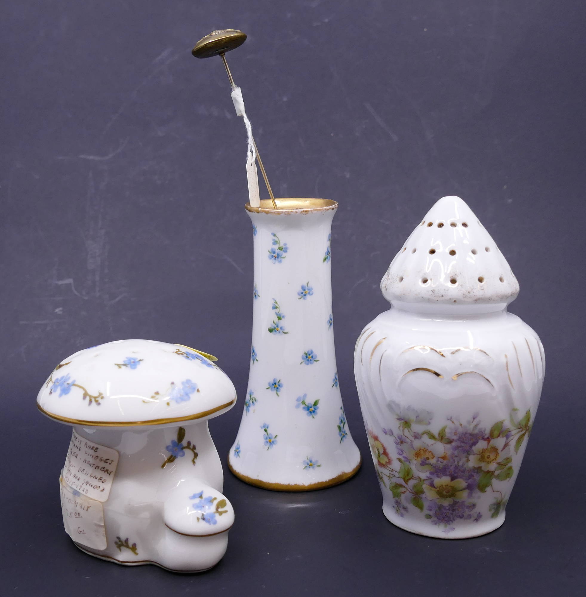 Appraisal: pc Porcelain Hat Pin Holders and Muffineers- to ''