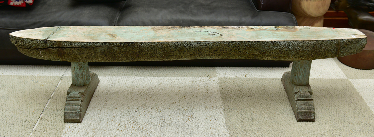 Appraisal: A RUSTIC PAINTED TIMBER BOAT FORMED BENCH h x w