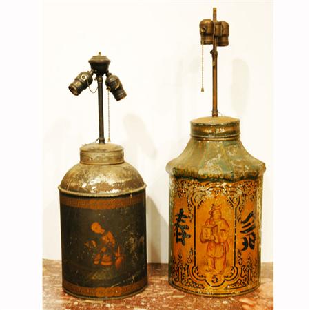 Appraisal: Group of Four Gilt Decorated Tole Tea Canisters Estimate -