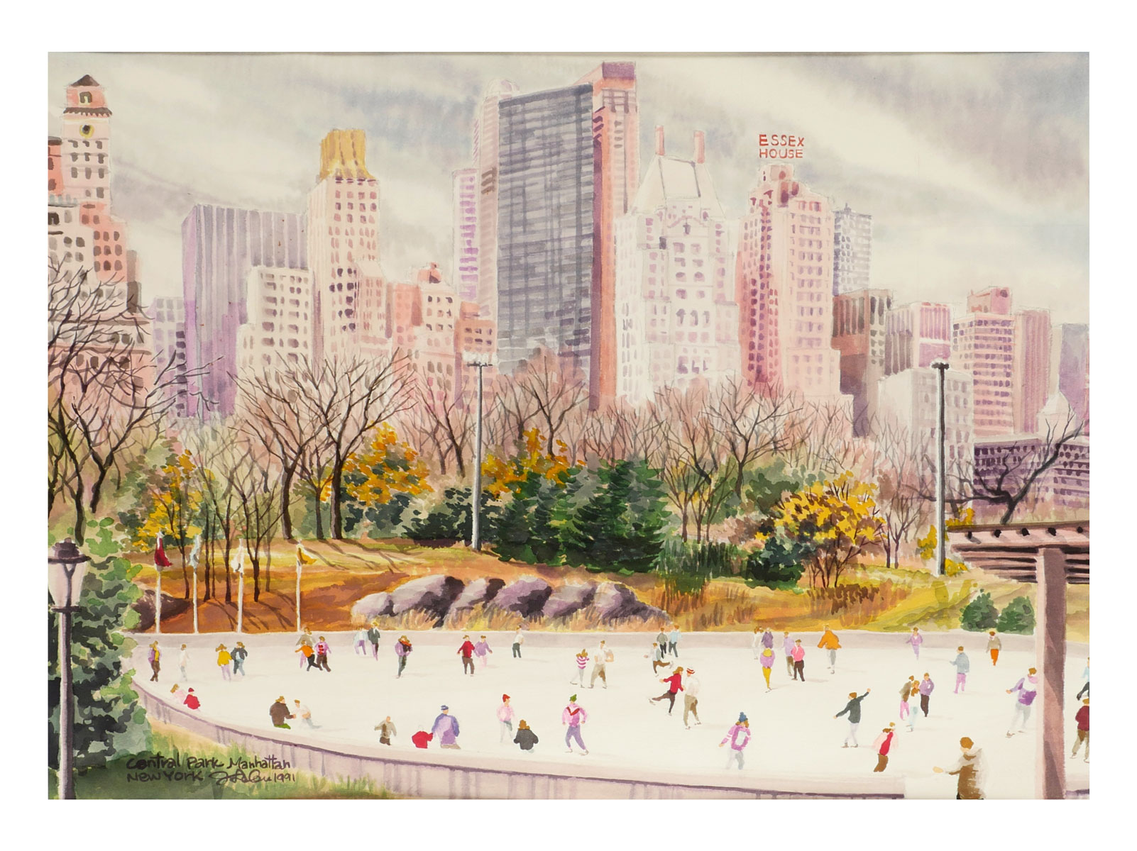 Appraisal: LEU Michael Taiwanese Street Central Park Manhattan Watercolor sight size