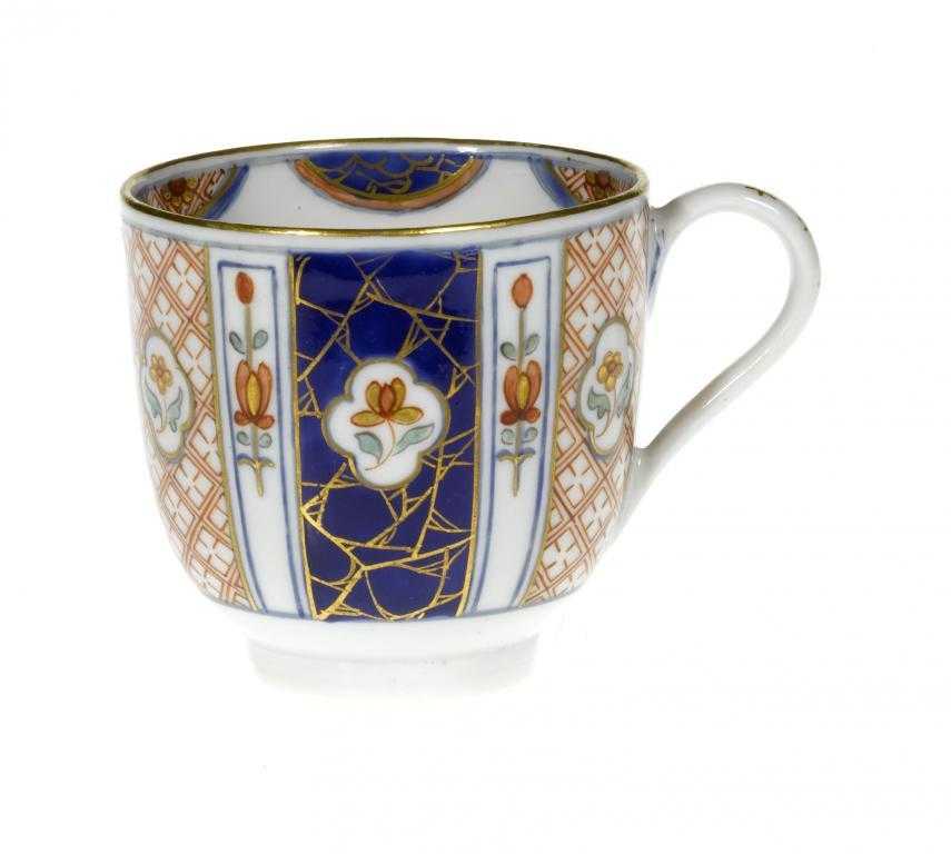 Appraisal: A DERBY COFFEE CUP enamelled and gilt with a Japan