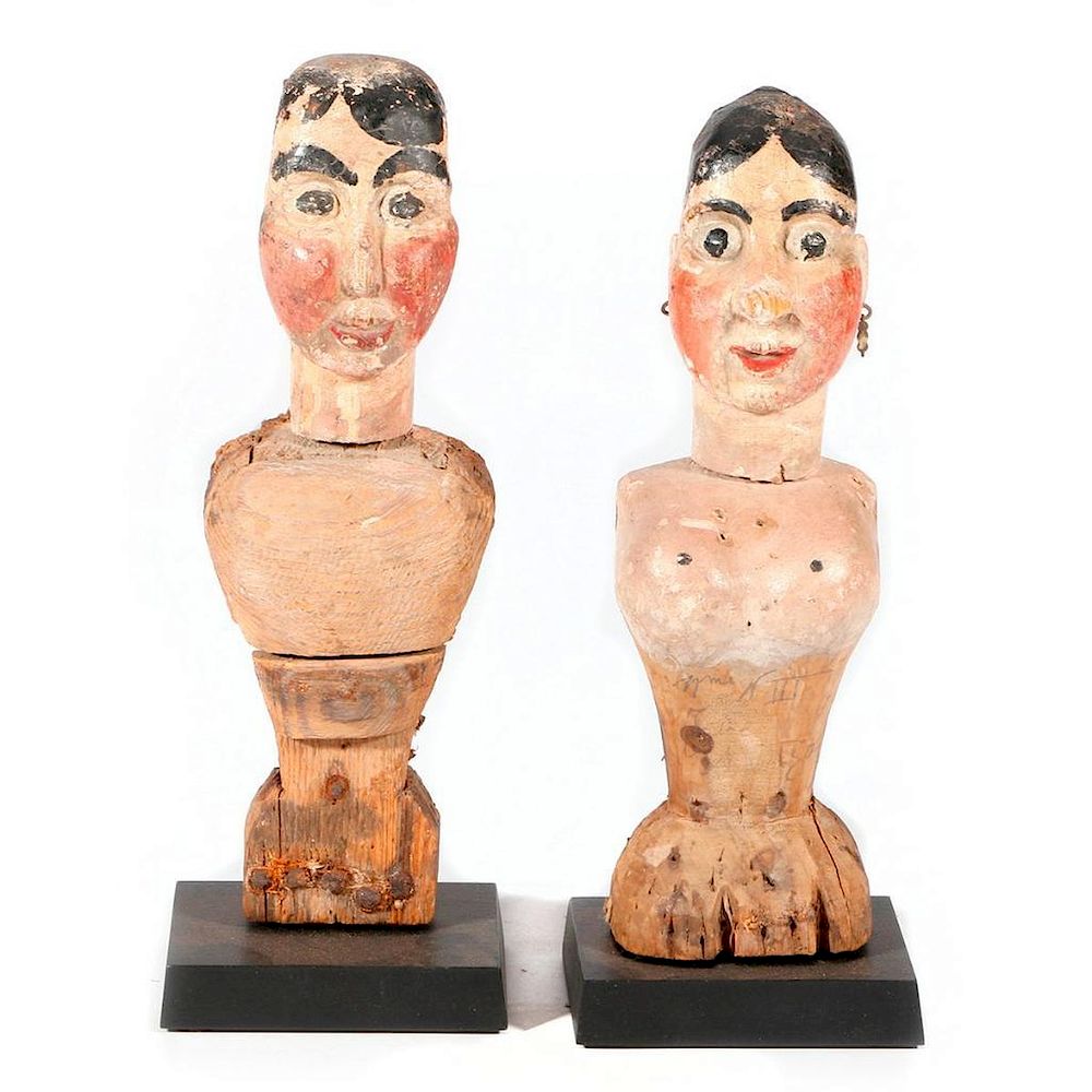 Appraisal: Couple of carved folk art partial figures c early th