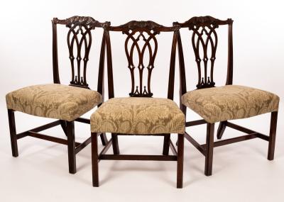 Appraisal: Three th Century style dining chairs the seats upholstered in