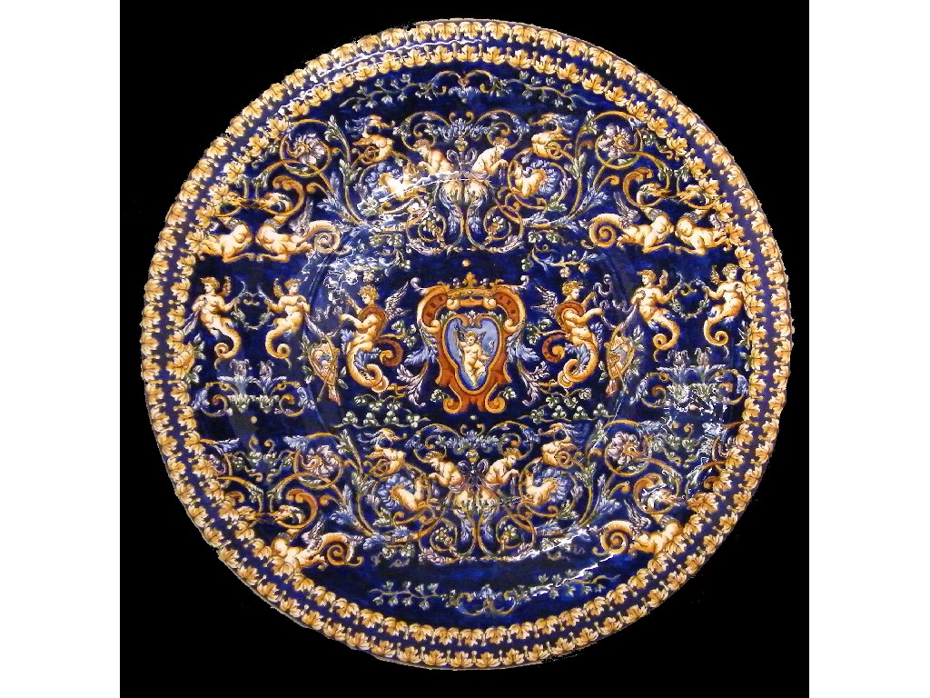 Appraisal: Gien faience charger of Renaissance majolica style decorated profusely with