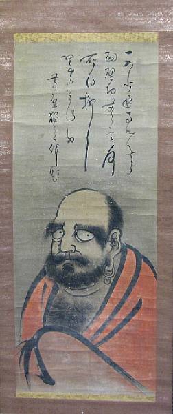 Appraisal: Unknown artist th Century Daruma Hanging scroll ink and color