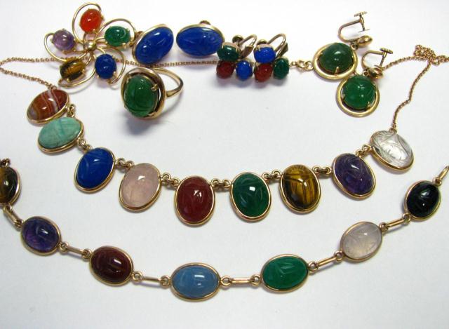 Appraisal: Group of K yellow gold semi-precious gemstone jewelry including bracelet