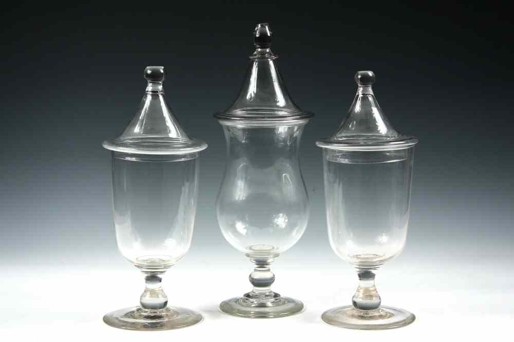 Appraisal: HANDBLOWN APOTHECARY JARS - Pair '' tapered cylinders with stemmed