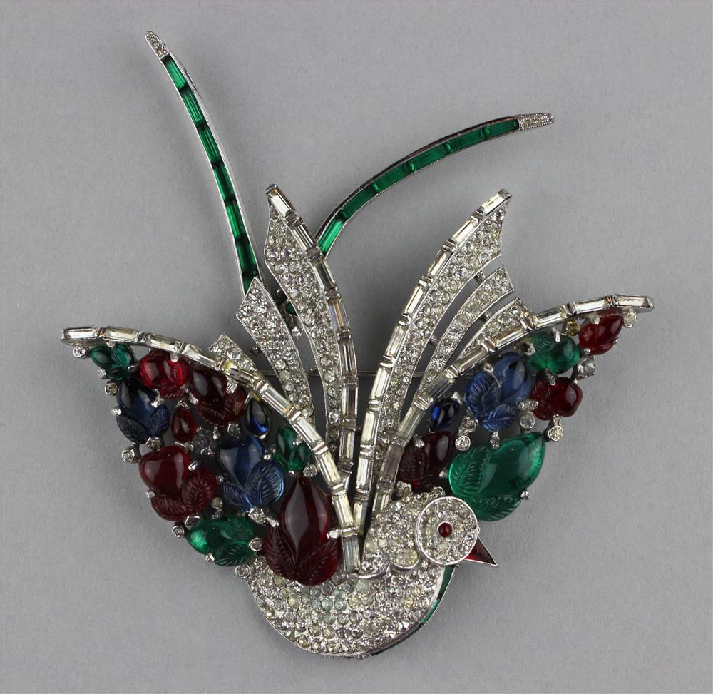 Appraisal: TRIFARI'S ALFRED PHILLIPE'S FRUIT SALAD BIRD BROOCH CA NINETEEN THIRTIES