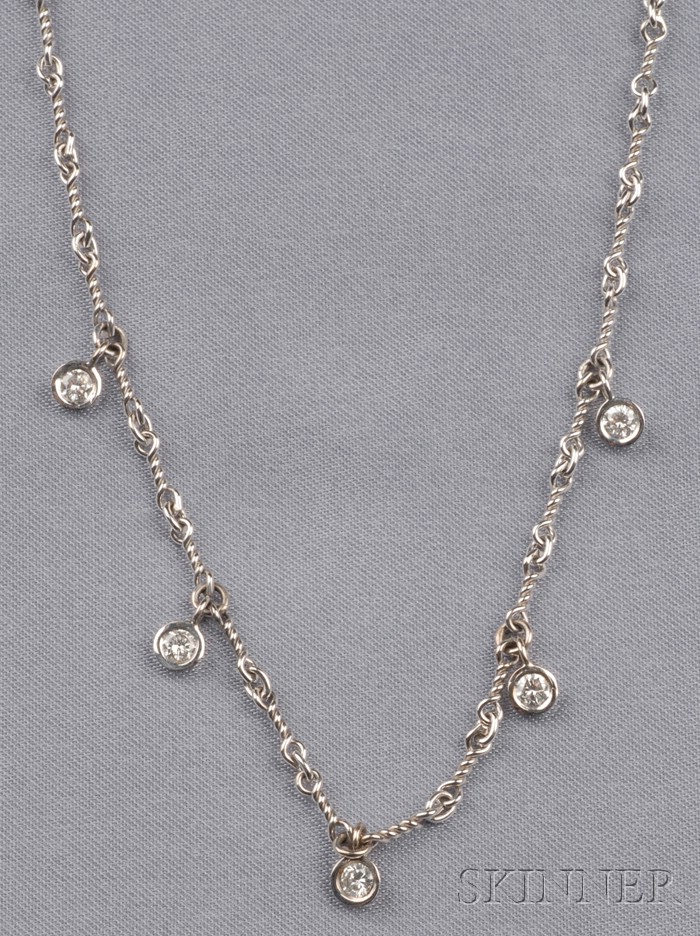 Appraisal: kt White Gold and Diamond Necklace the delicate fancy links