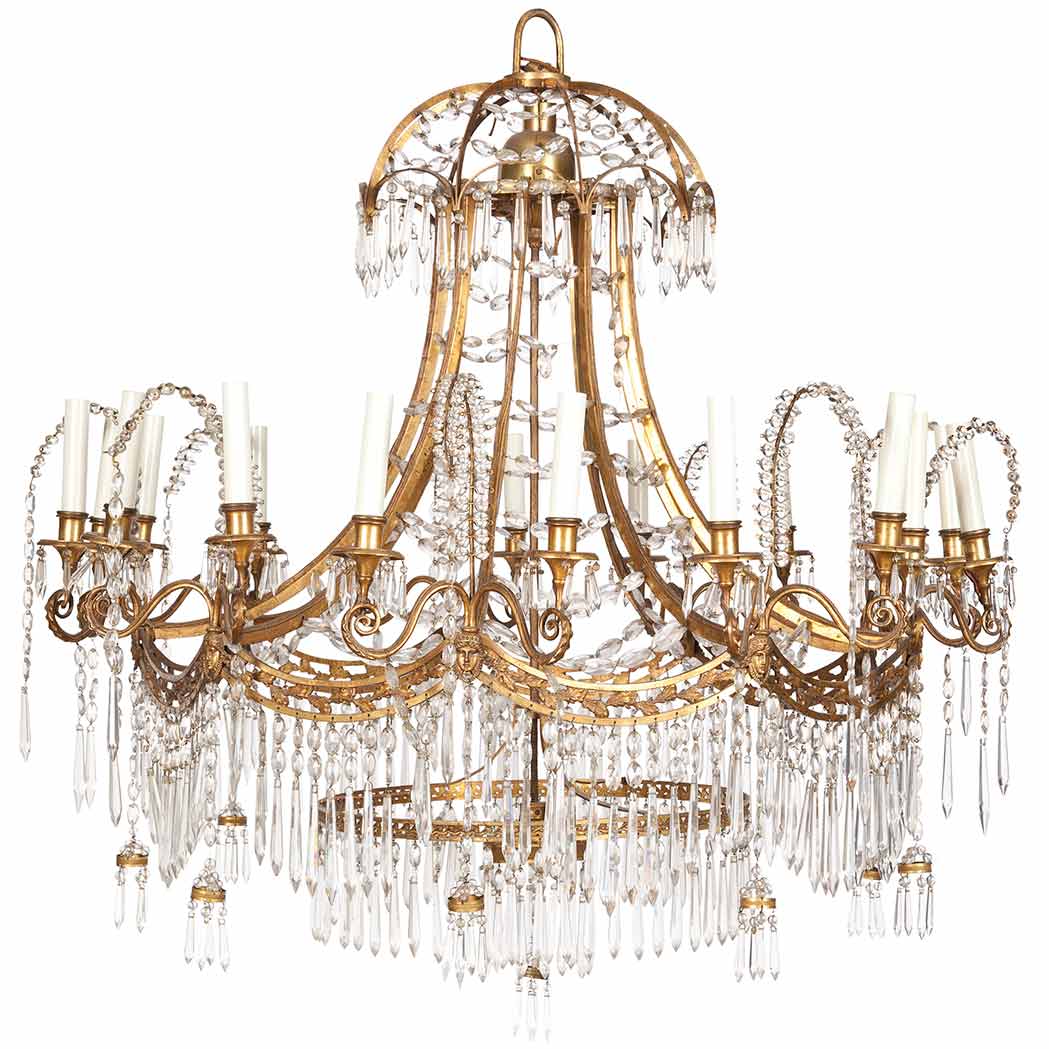 Appraisal: German Neoclassical Gilt-Bronze and Cut Glass Eighteen-Light Chandelier In the