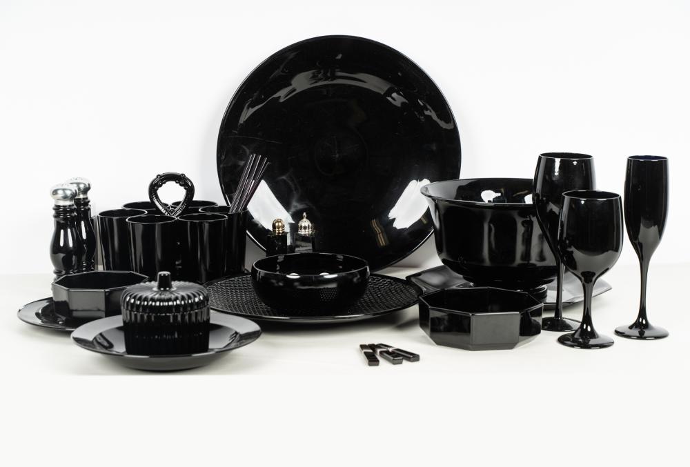 Appraisal: EXTENSIVE FRENCH BLACK GLASS TABLE SERVICEan assembled service some pieces