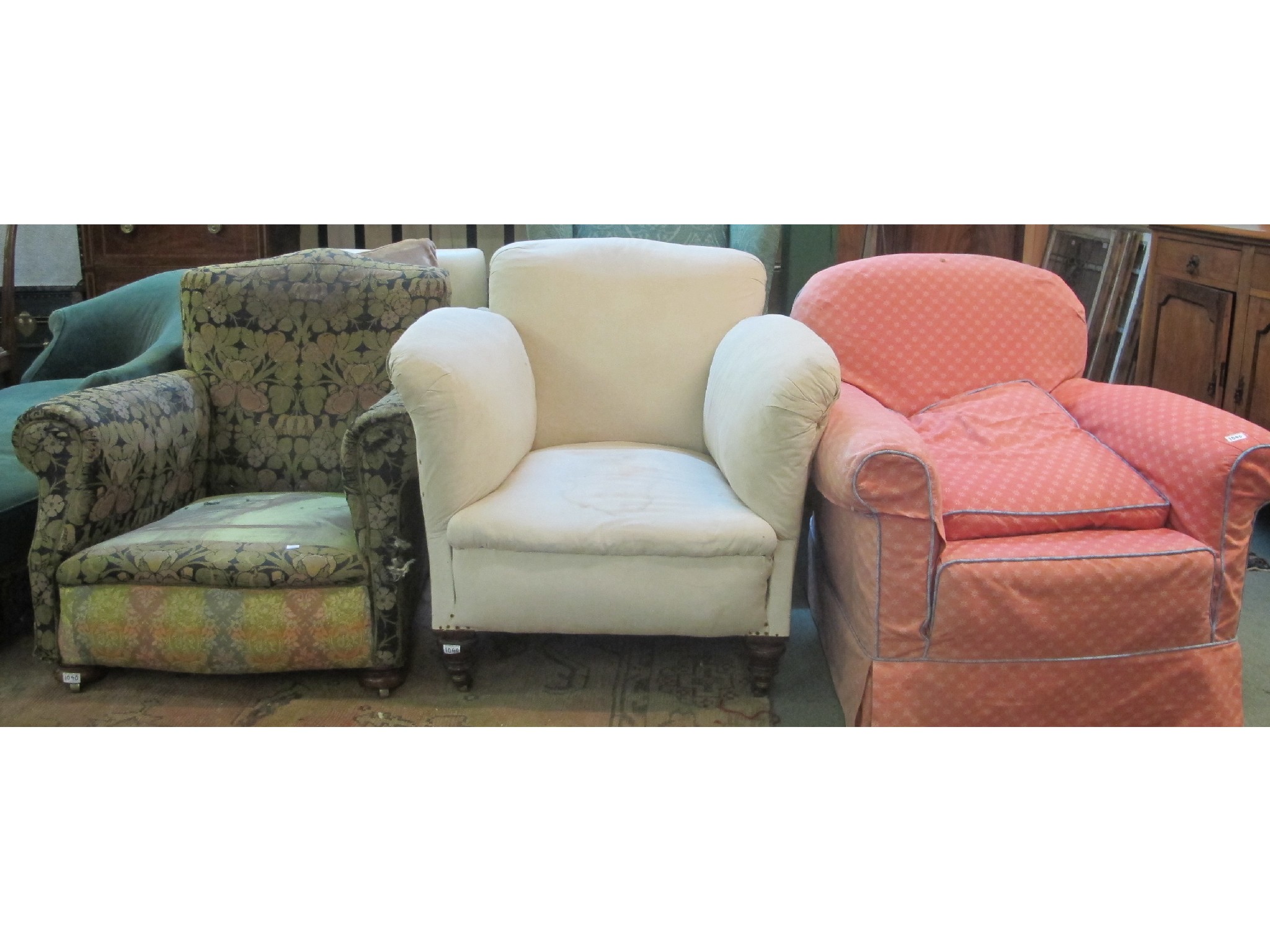 Appraisal: Two Edwardian and one Victorian upholstered armchairs