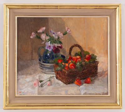 Appraisal: Pamela Kay British born Basket of Strawberries and Pinks initialled