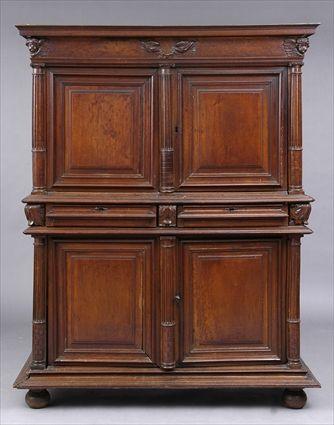 Appraisal: FRENCH BAROQUE CARVED WALNUT CABINET A DEUX CORPS The upper