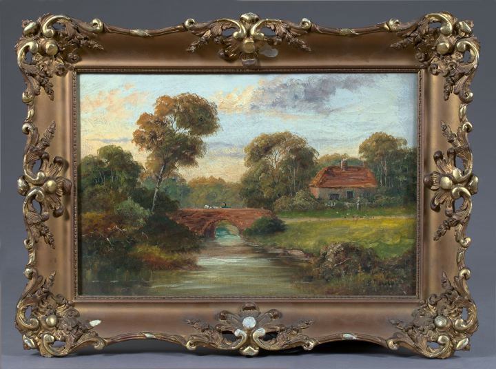 Appraisal: British School Early th Century Cottage Landscape with Figures and