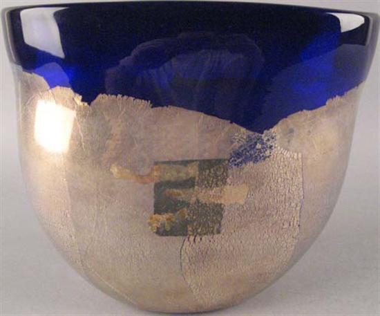 Appraisal: Herst Blue Glass Vase with metallic overlay Dated H W