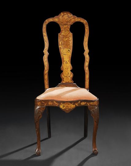 Appraisal: Dutch Mahogany and Marquetry Sidechair early th century the domed