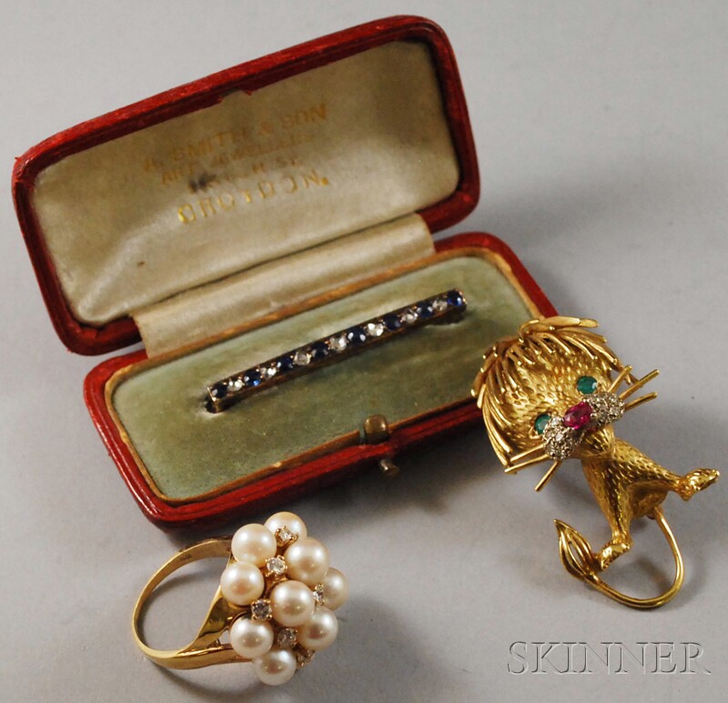 Appraisal: Three kt Gold Gem-set Jewelry Items including a ring set