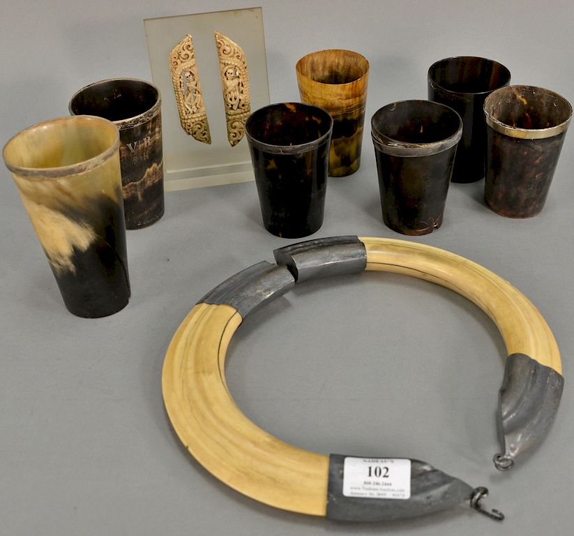 Appraisal: Horn tusk group including group of seven horn cups most