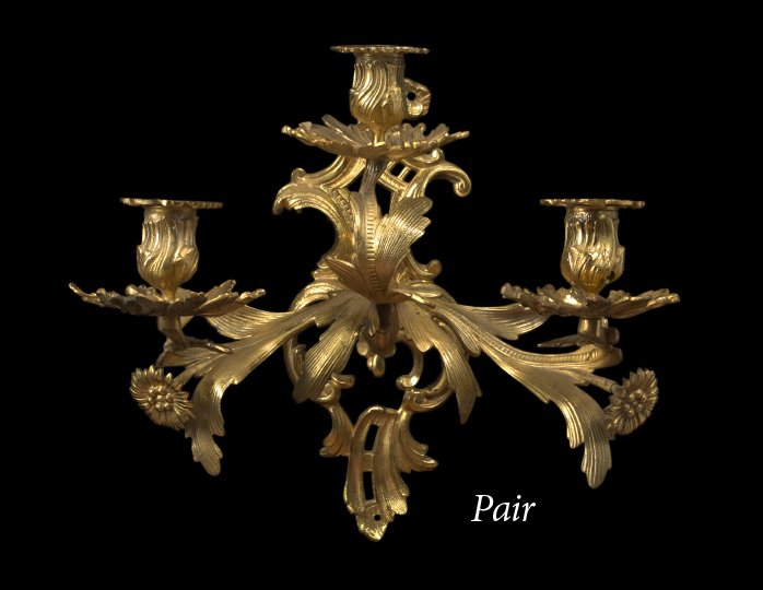 Appraisal: Pair of French Gilt-Brass Three-Light Appliques in the Louis XV